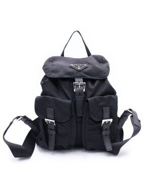 Prada Black Nylon Tessuto Backpack w/Front Buckle Pockets - Authentic - BN Prada Tessuto Nylon Montagna Double Buckle Backpack Black  main image 4